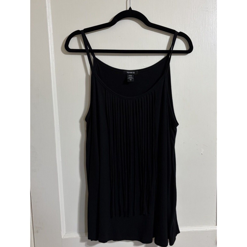 Torrid Black Fringe Cami Tank Top Size 1 Plus 14/16 Boho Western Tassel